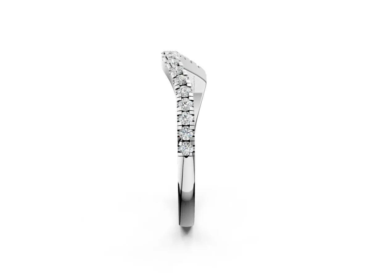Round Cut Diamond Pavé Curved Band with Shared Prong Setting Silver