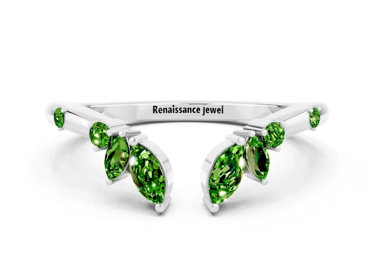 Open Marquise Cluster Peridot Band with Prong Setting White gold
