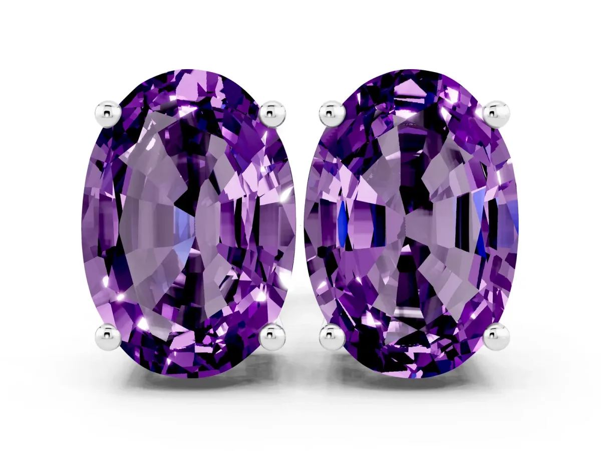 Oval Cut Amethyst Stud Earrings White gold