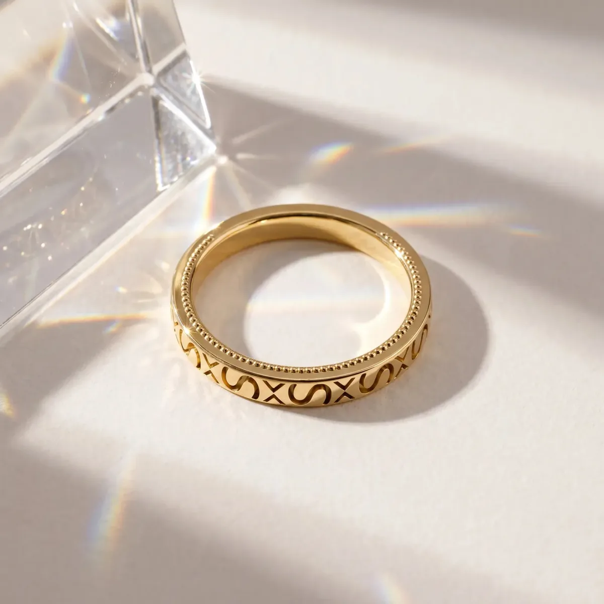 Vintage Engraved Milgrain Band Yellow gold