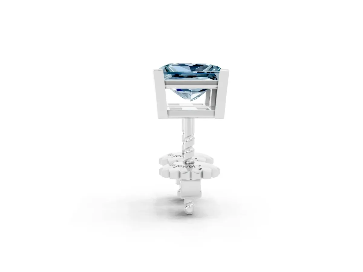 Princess Cut Aquamarine Stud Earrings White gold