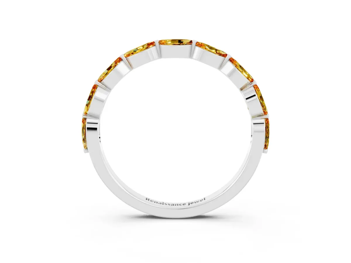Marquise Citrine Half Eternity Band with Prong Setting Silver