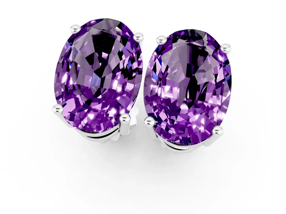 Oval Cut Amethyst Stud Earrings White gold
