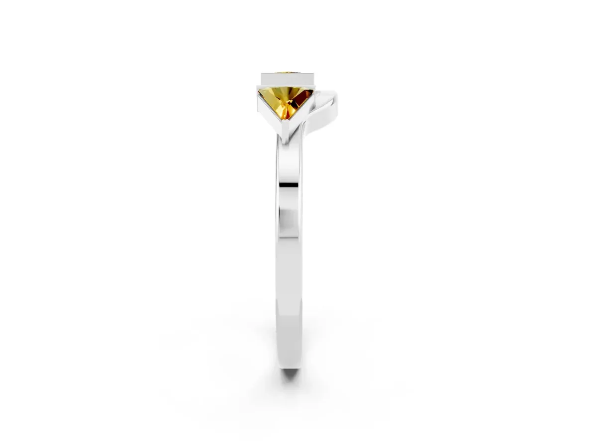 Trillion Citrine Open Band Ring with Bezel Setting Platinum