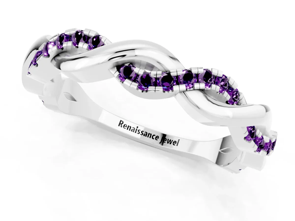 Round Amethyst Twist Eternity Band with Pavé Setting Silver