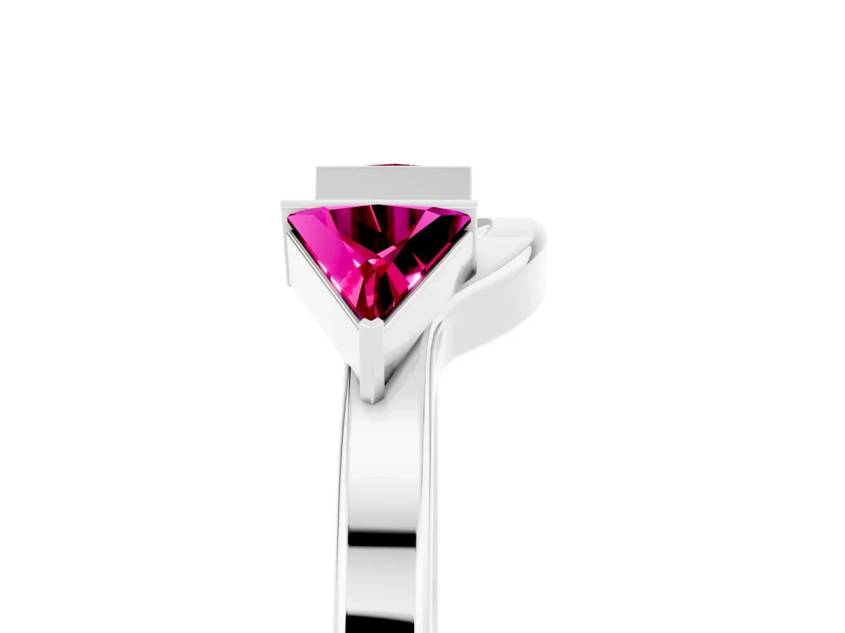 Trillion Garnet Open Band Ring with Bezel Setting Platinum