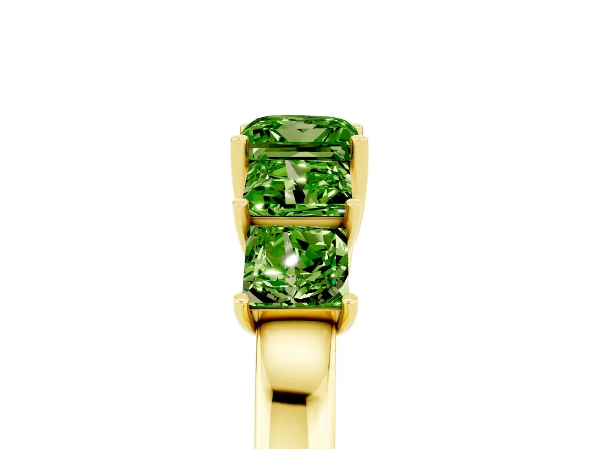 Princess Cut Five-Stone Peridot Ring with Classic Prong Setting Yellow gold