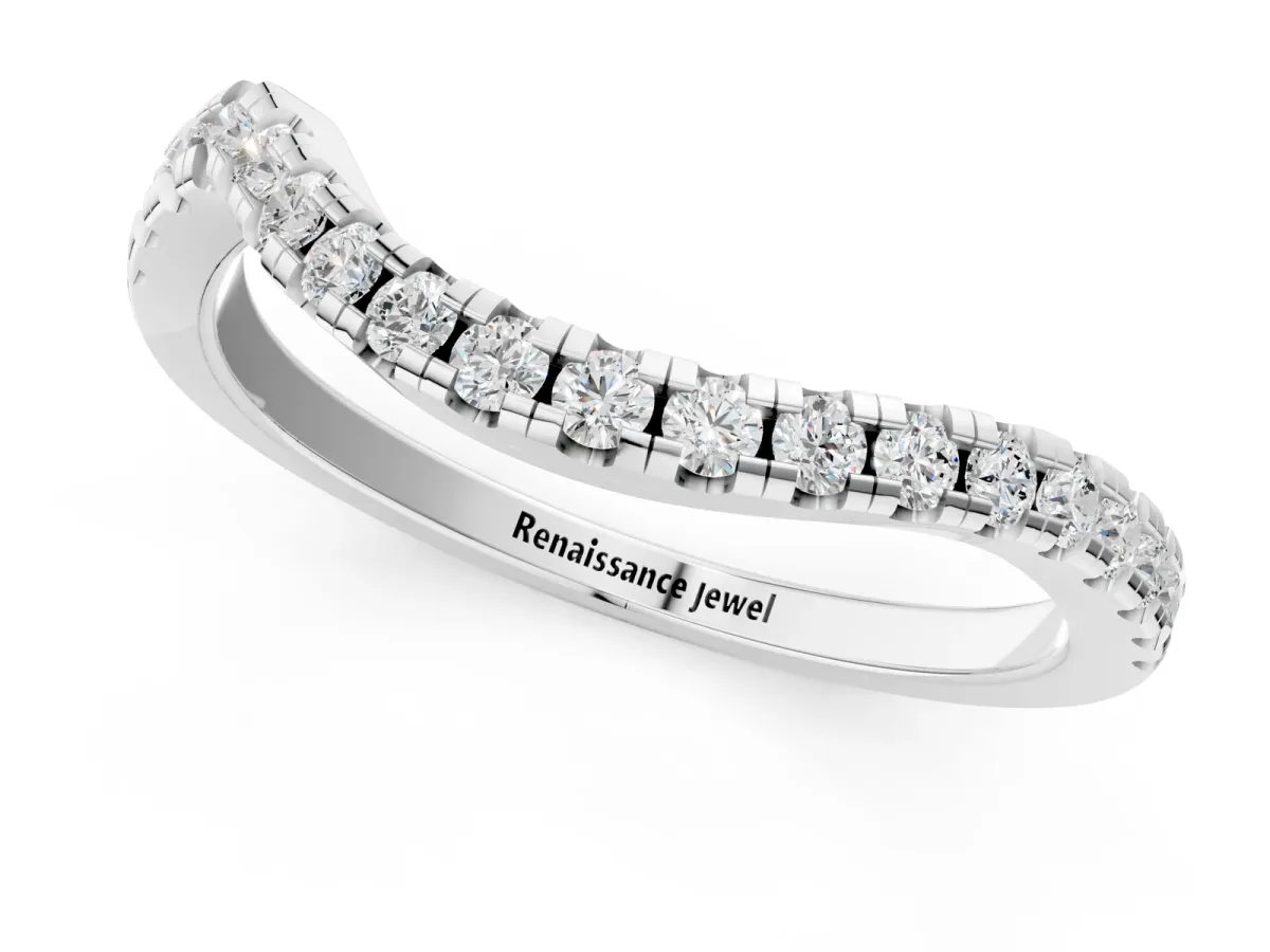 Round Cut Diamond Pavé Curved Band with Shared Prong Setting Silver