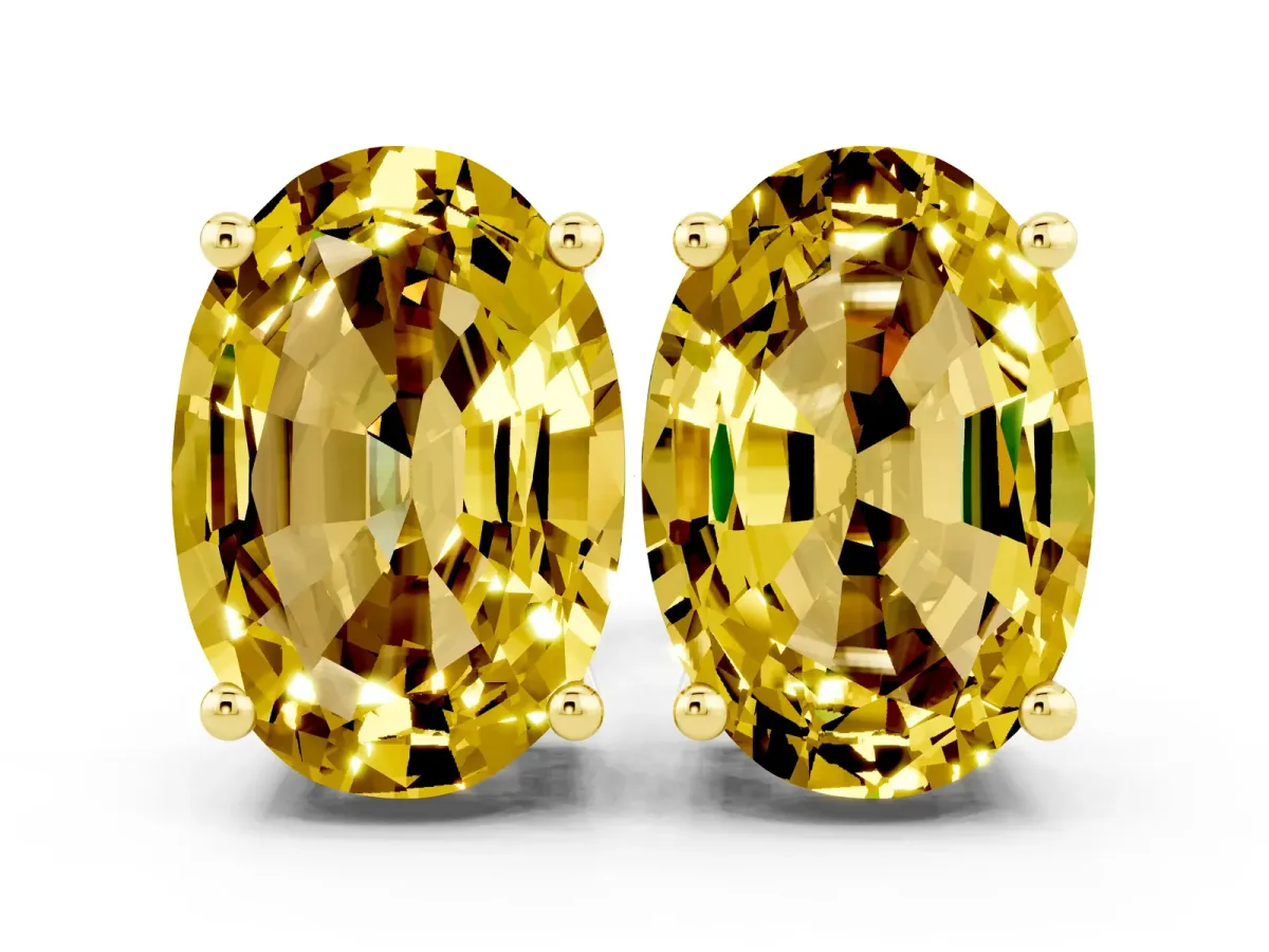Oval Cut Yellow Sapphire Stud Earrings Yellow gold