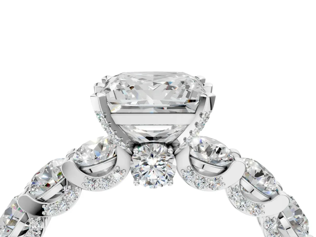 Princess Cut Diamond Side Stone Engagement Ring with Four-Prong Setting White gold