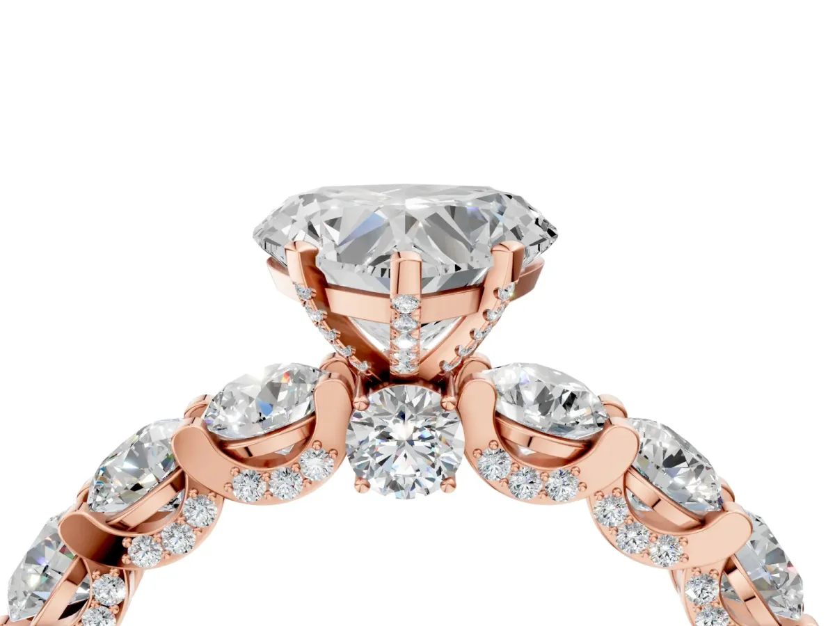 Heart Cut Diamond Side Stone Engagement Ring with Four-Prong Setting Rose gold