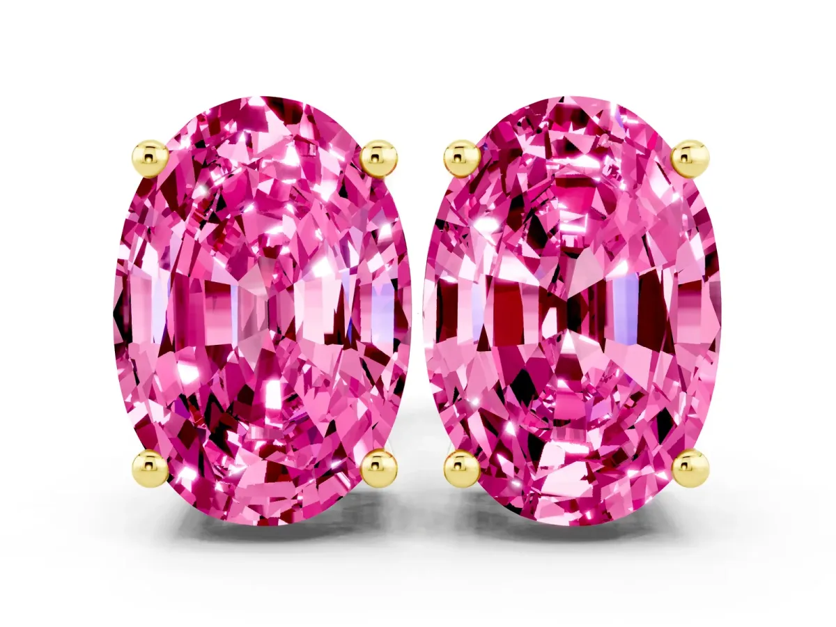 Oval Cut Pink Sapphire Stud Earrings Yellow gold