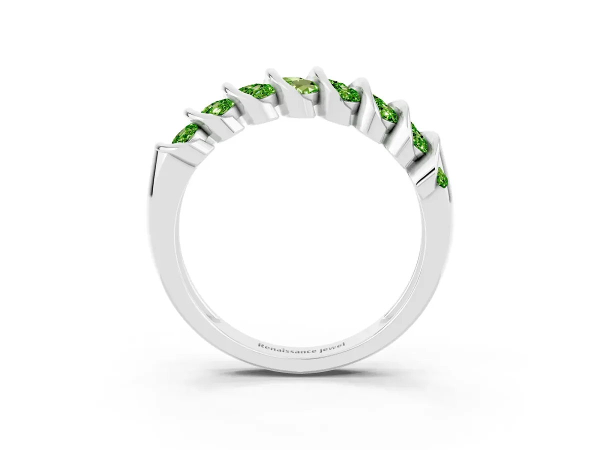 Channel Set Round Peridot Multi-Row Band Platinum