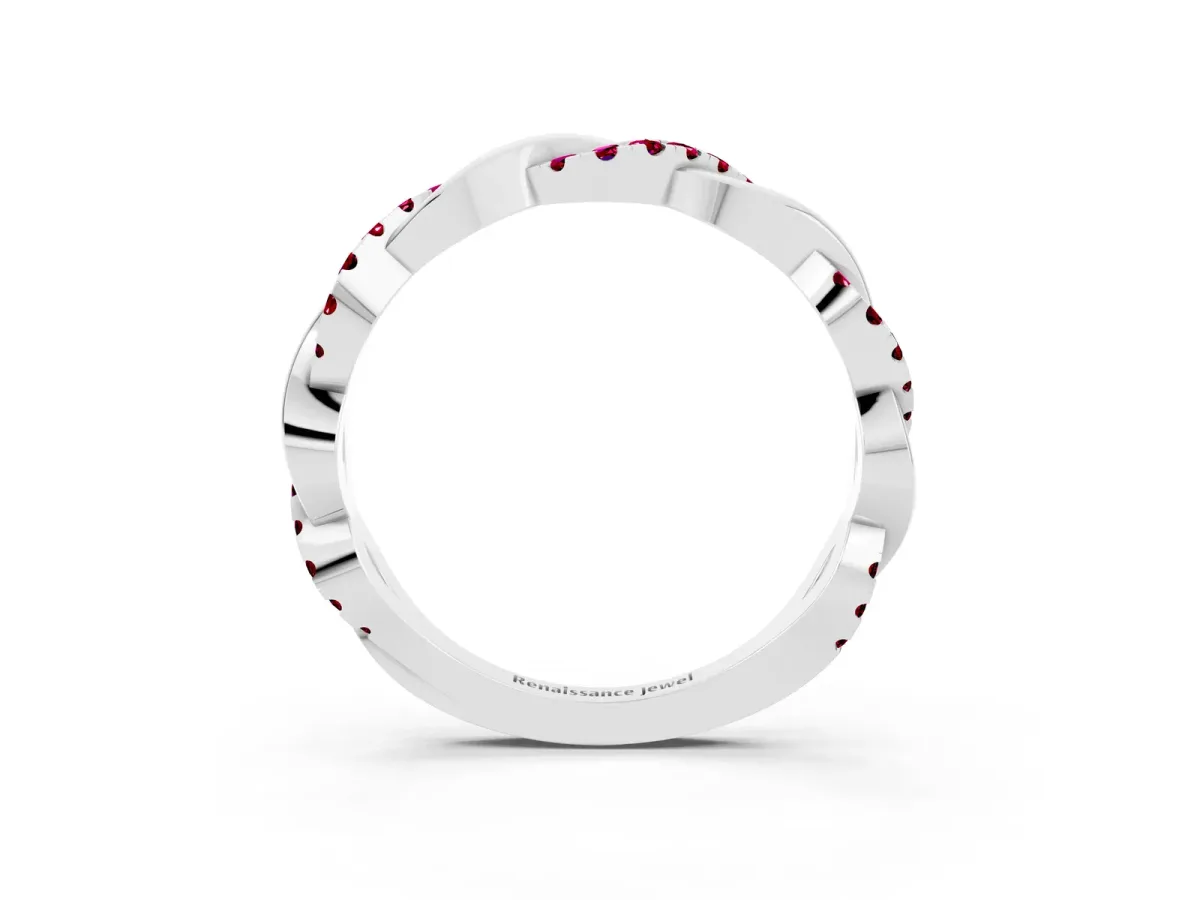 Round Garnet Twist Eternity Band with Pavé Setting Silver