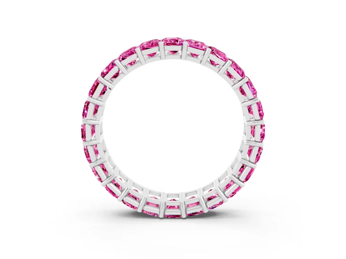 Emerald Cut Pink Sapphire Eternity Band with Shared Prong Setting Silver