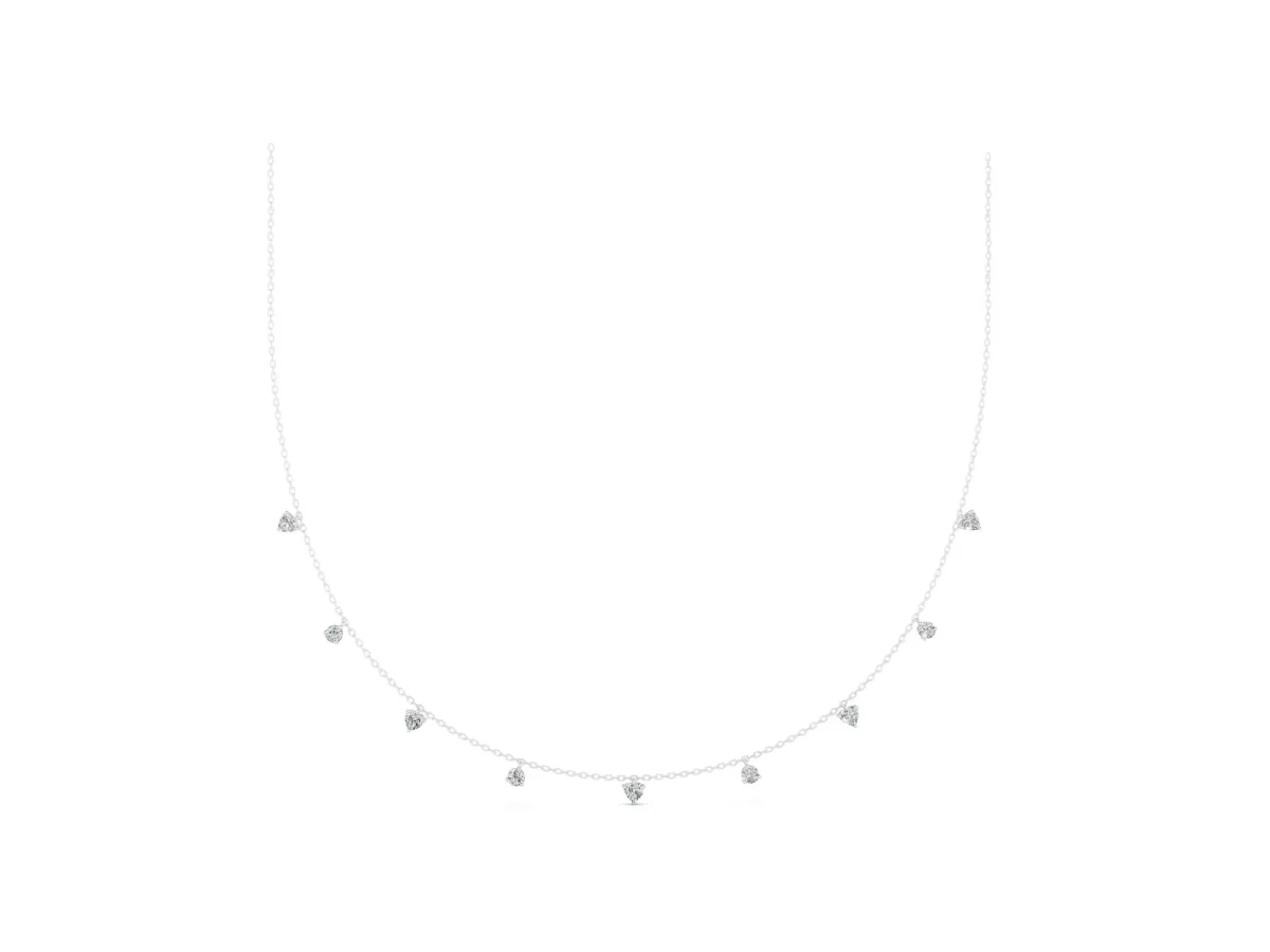 Heart and Round Diamond Station Necklace Silver