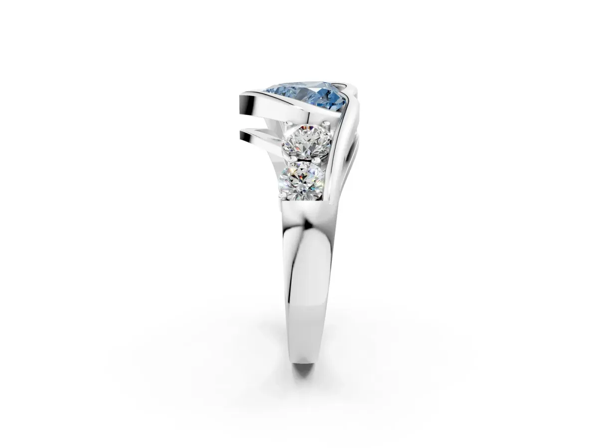 Fancy Blue Bezel Set Heart Cut Diamond Bypass Ring with Round Accents Platinum