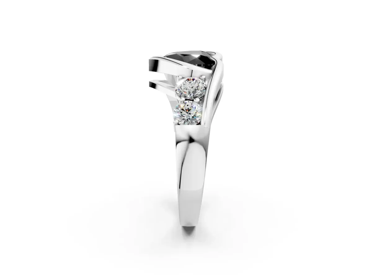 Fancy Black Bezel Set Heart Cut Diamond Bypass Ring with Round Accents Platinum