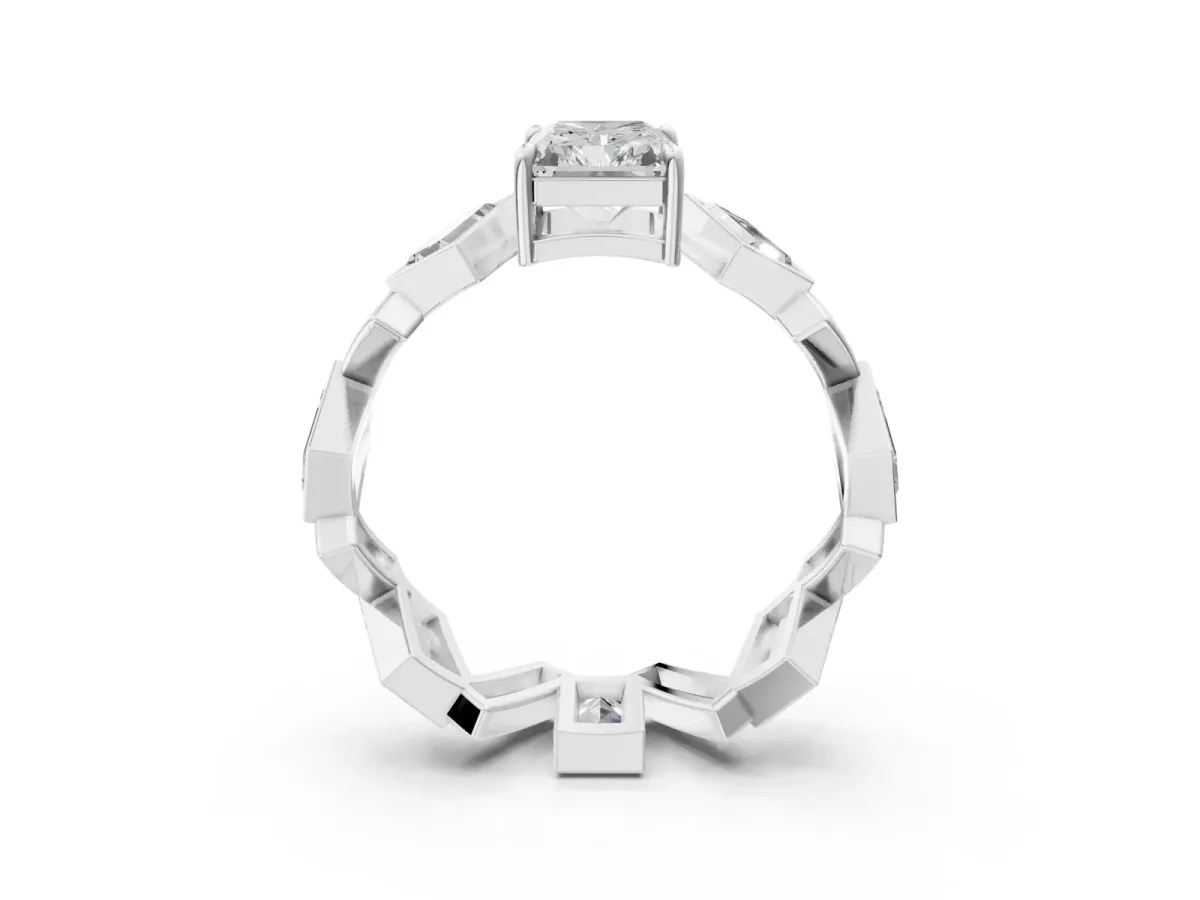 Radiant Diamond Geometric Side Stone Engagement Ring White gold