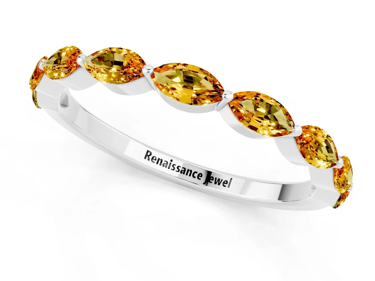 Marquise Citrine Half Eternity Band with Prong Setting Silver