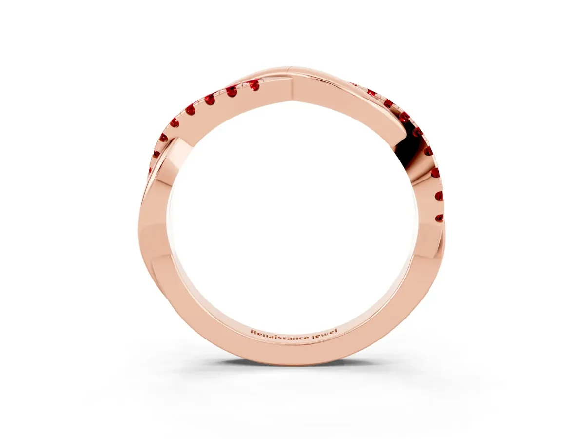 Round Ruby Twisted Infinity Band with Prong Setting Rose gold