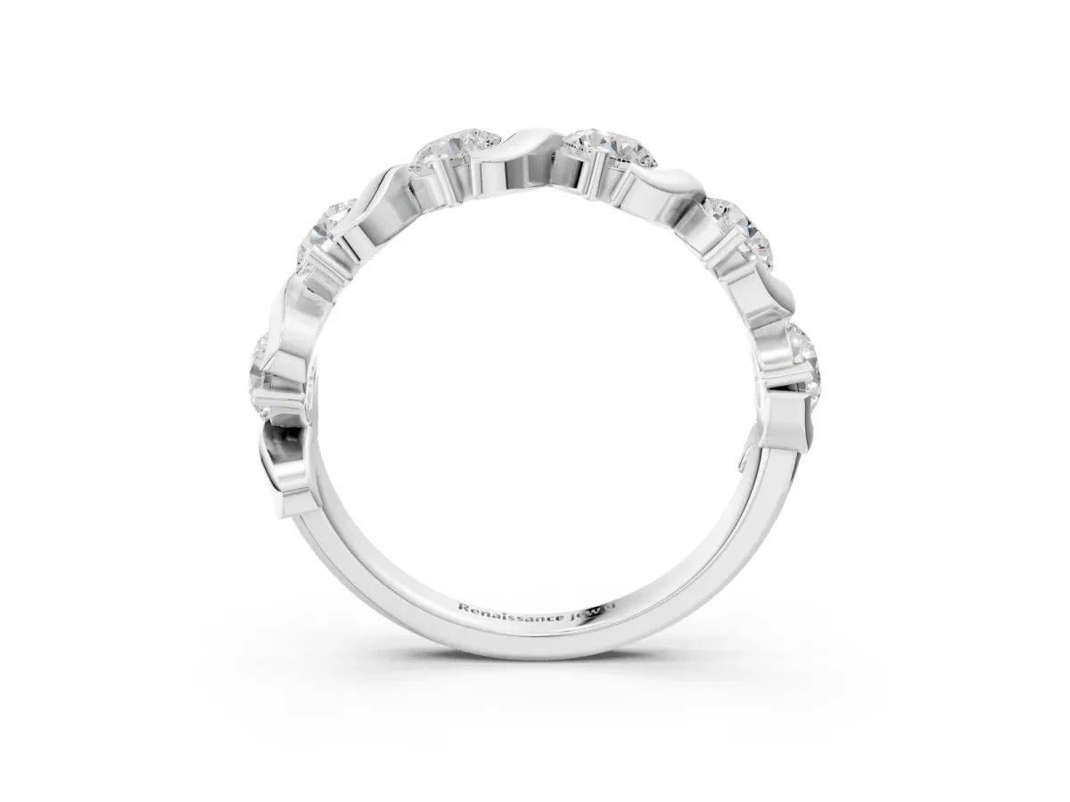 Six-Stone Round Diamond Wave Band with Shared Prong Setting Silver