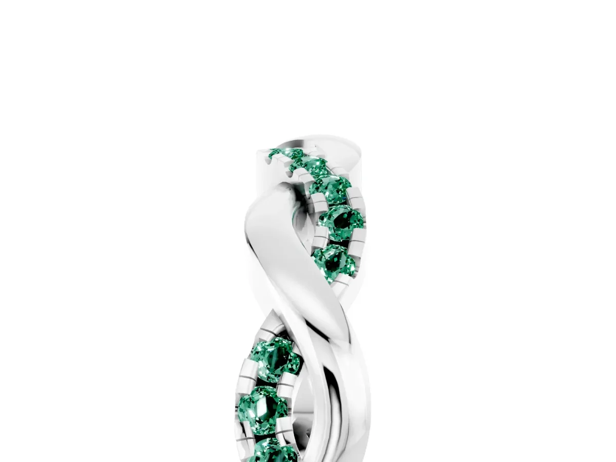 Round Green Sapphire Twist Eternity Band with Pavé Setting Silver