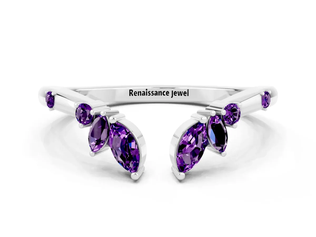 Open Marquise Cluster Amethyst Band with Prong Setting White gold