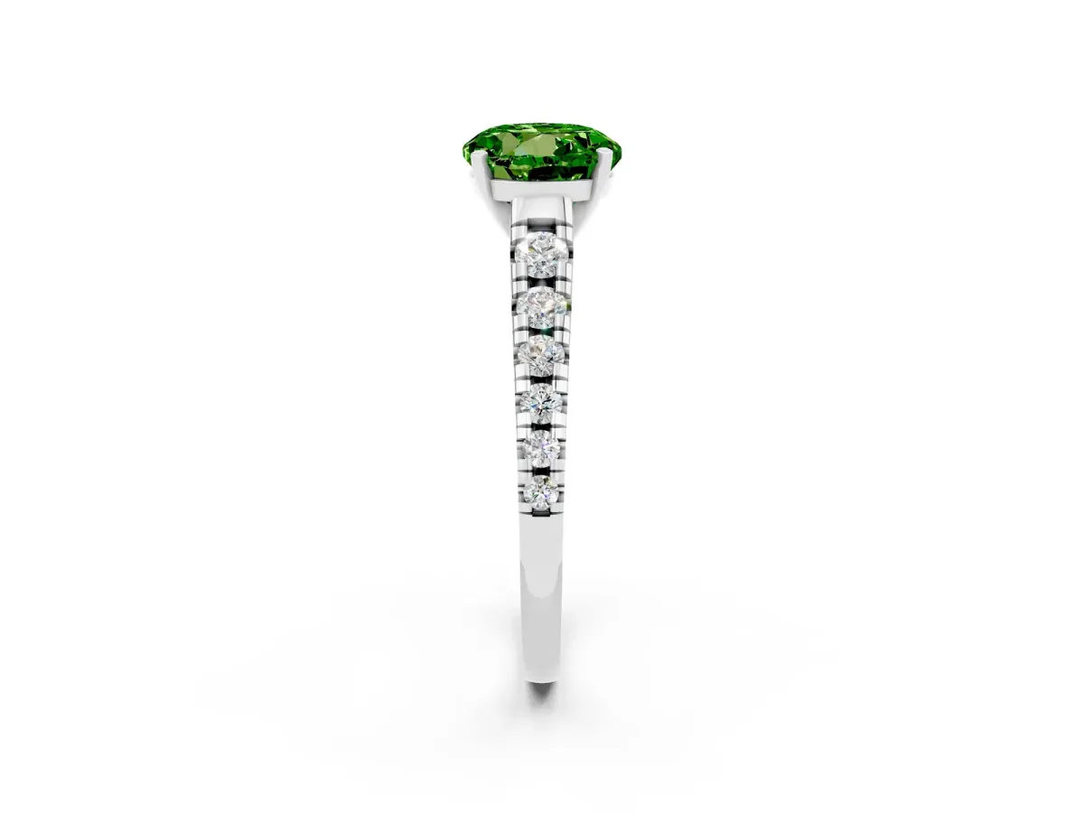 Round Cut Peridot Cathedral Solitaire Ring with Round Pavé Band Platinum