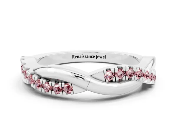 Round Morganite Twisted Infinity Band with Prong Setting Platinum