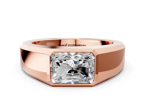 Radiant Diamond Wide Bezel Mens Ring Rose gold