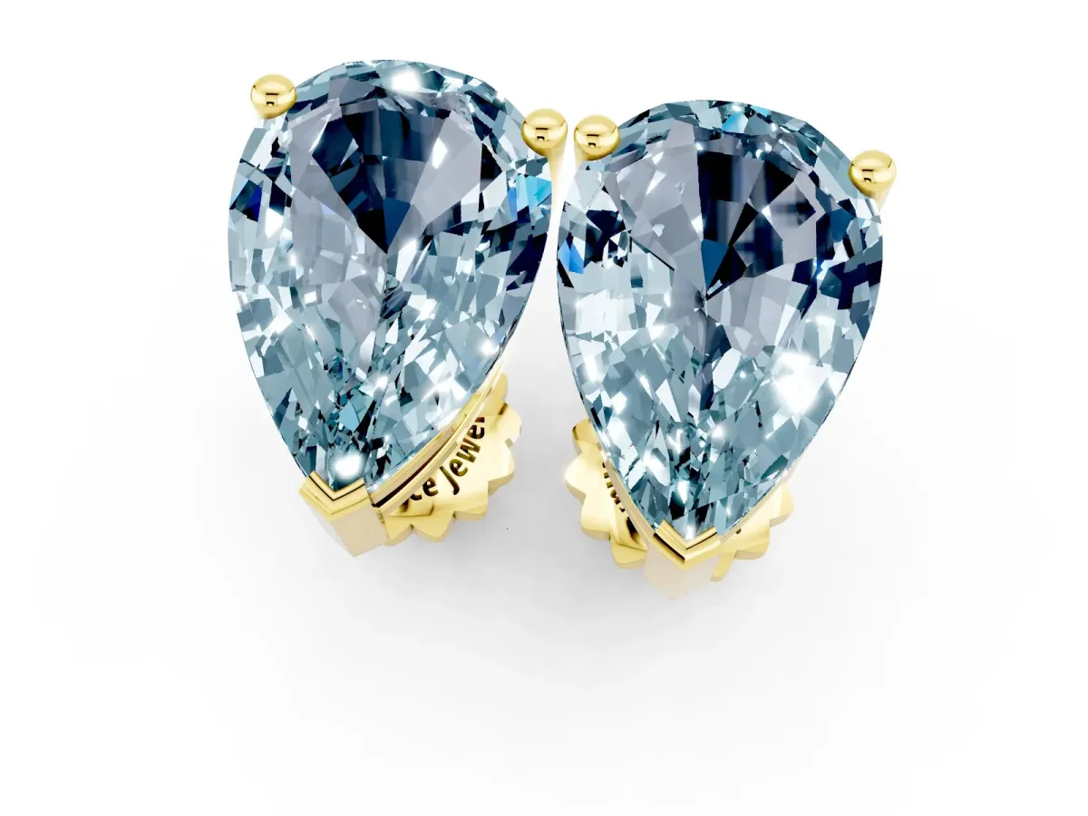 Pear Cut Aquamarine Stud Earrings Yellow gold