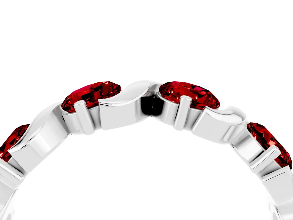 Six-Stone Round Ruby Wave Band with Shared Prong Setting Silver