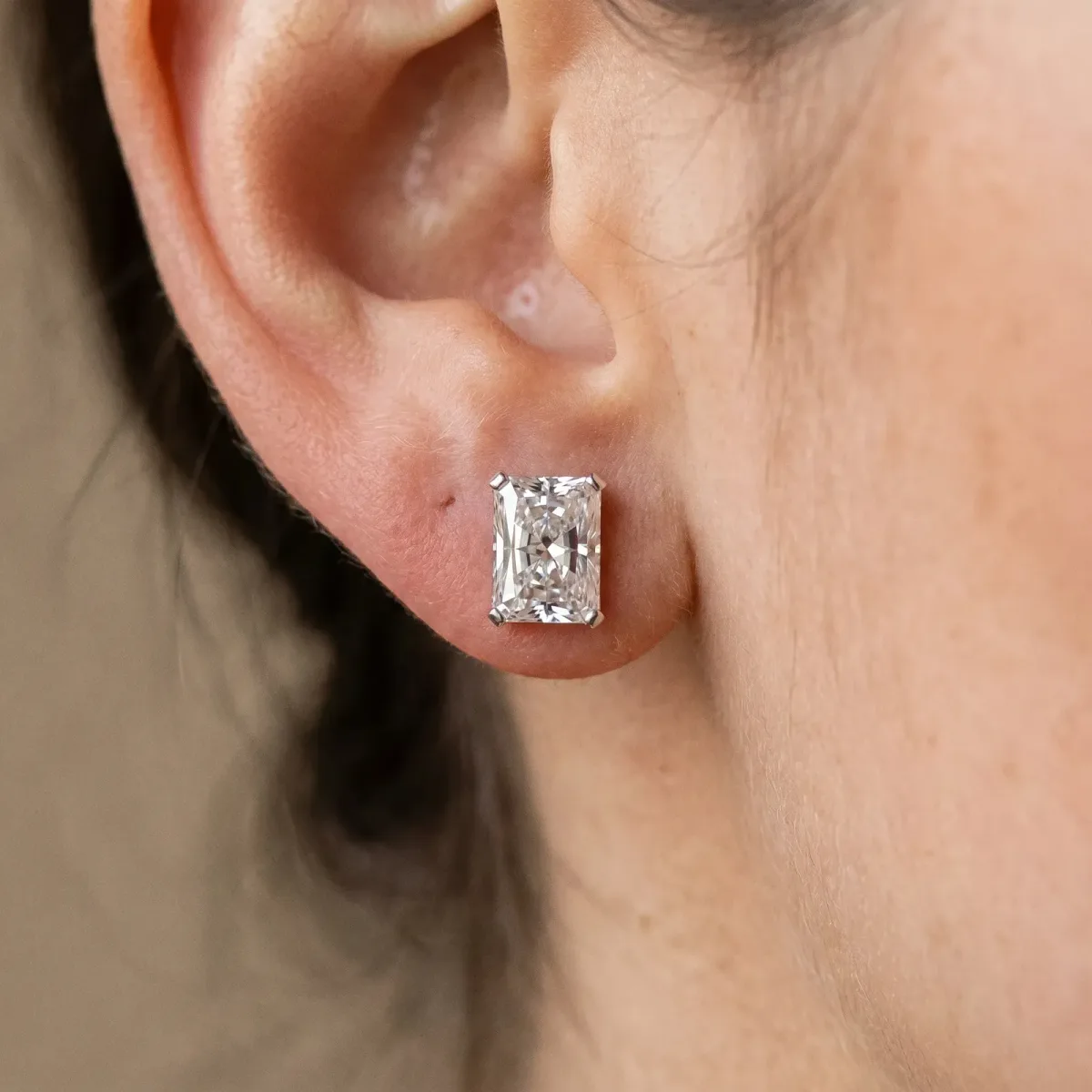 Radiant Cut Diamond Stud Earrings Silver