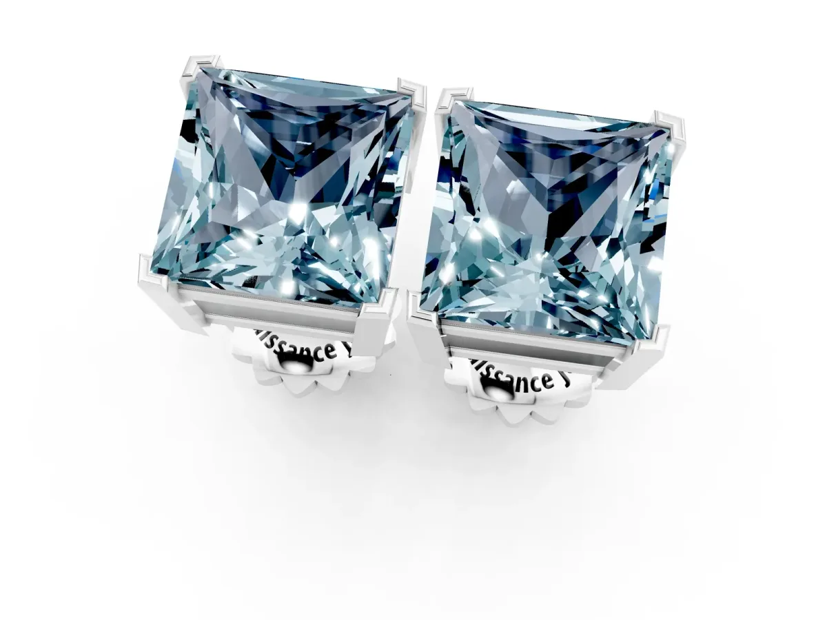 Princess Cut Aquamarine Stud Earrings White gold
