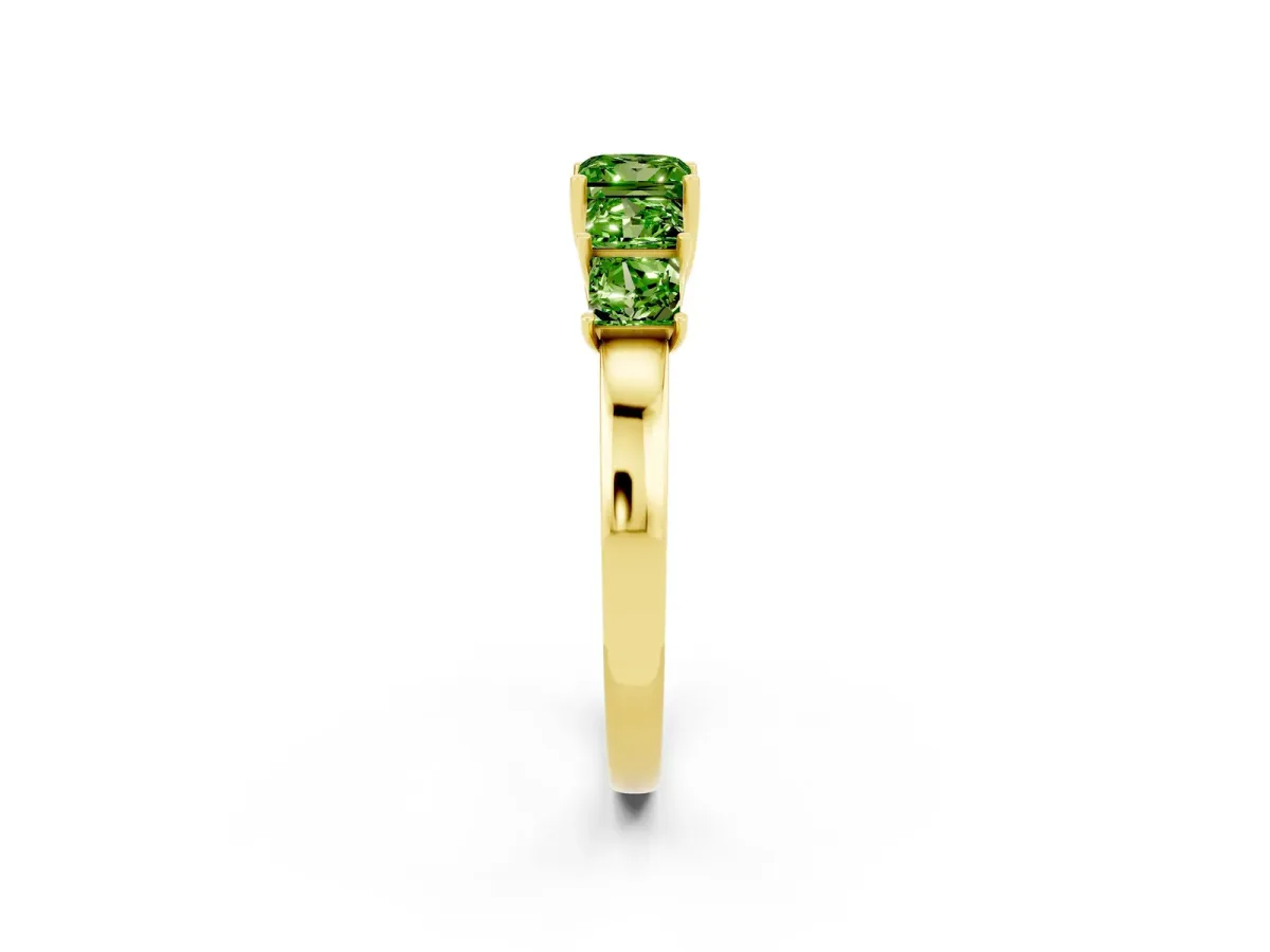 Princess Cut Five-Stone Peridot Ring with Classic Prong Setting Yellow gold