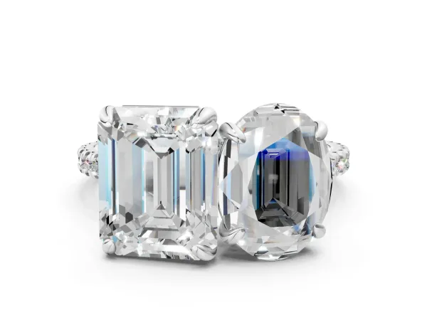 Oval and Radiant Toi Moi Ring with Prong Setting and Pave Band Platinum