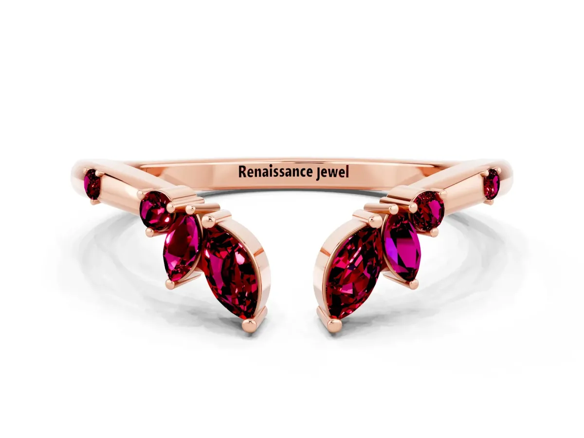 Open Marquise Cluster Garnet Band with Prong Setting Rose gold