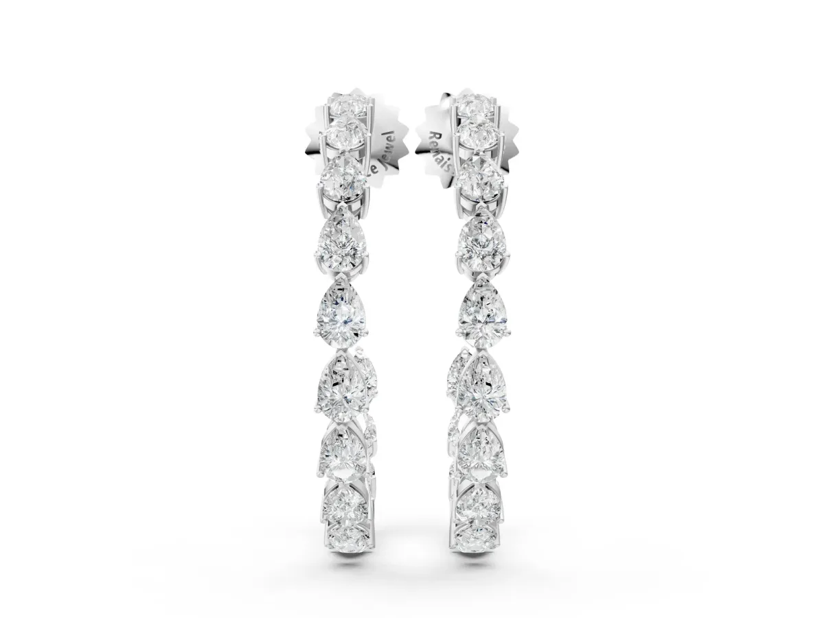 Pear Diamond Open Hoop Earrings Platinum