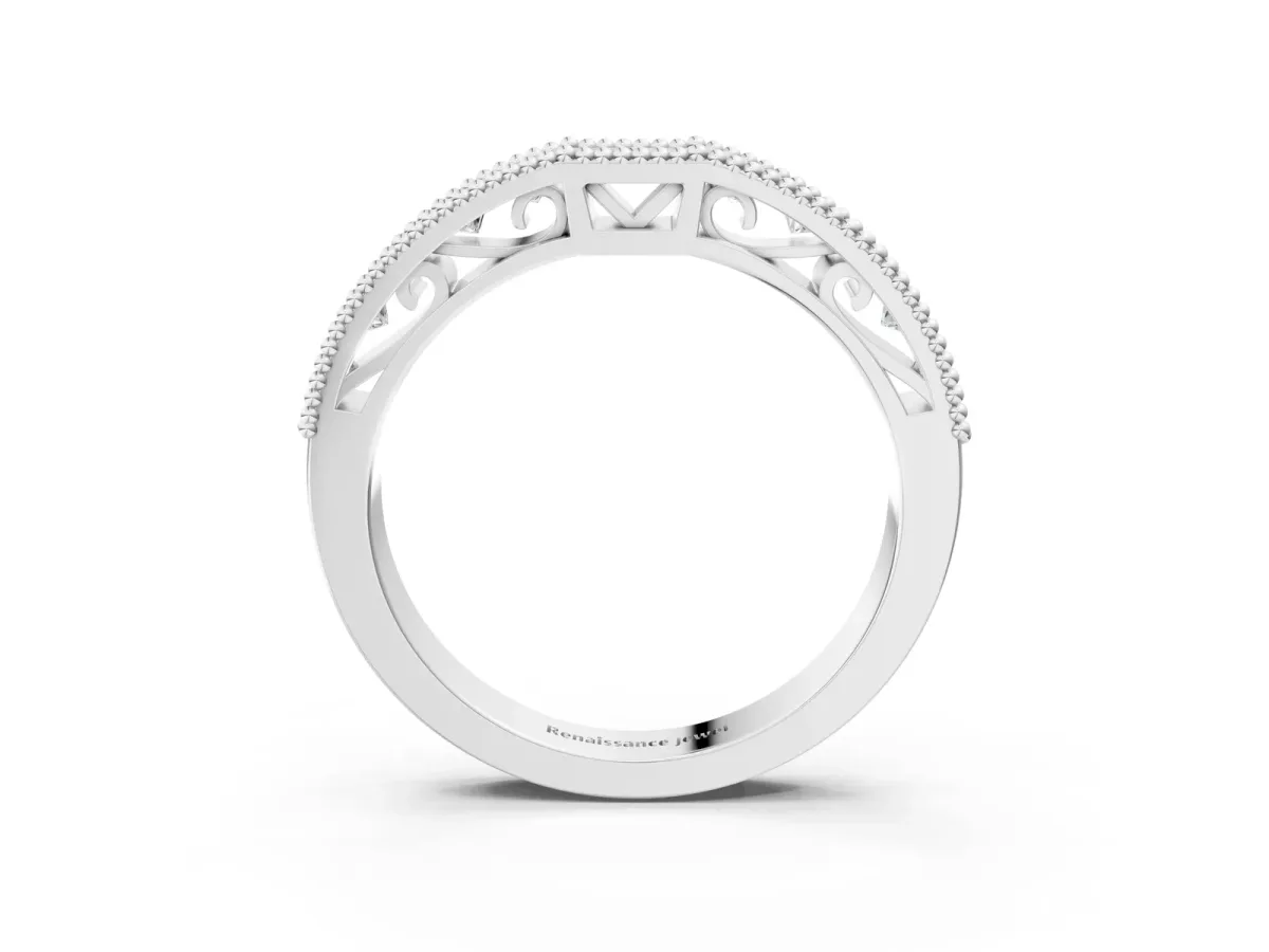 Milgrain Round Diamond Pavé Chevron Band White gold