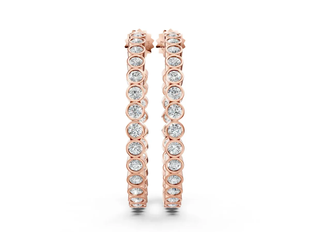 Round Diamond Bezel-Set Inside-Out Large Hoop Earrings Rose gold