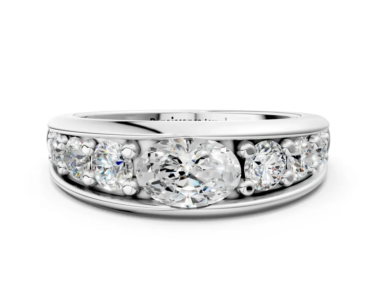 Oval Diamond Mens Ring with Round Diamond Accents Silver
