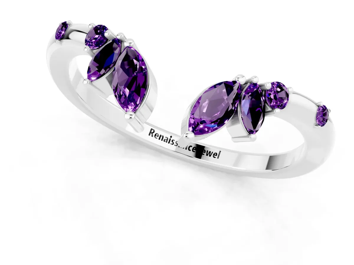 Open Marquise Cluster Amethyst Band with Prong Setting White gold