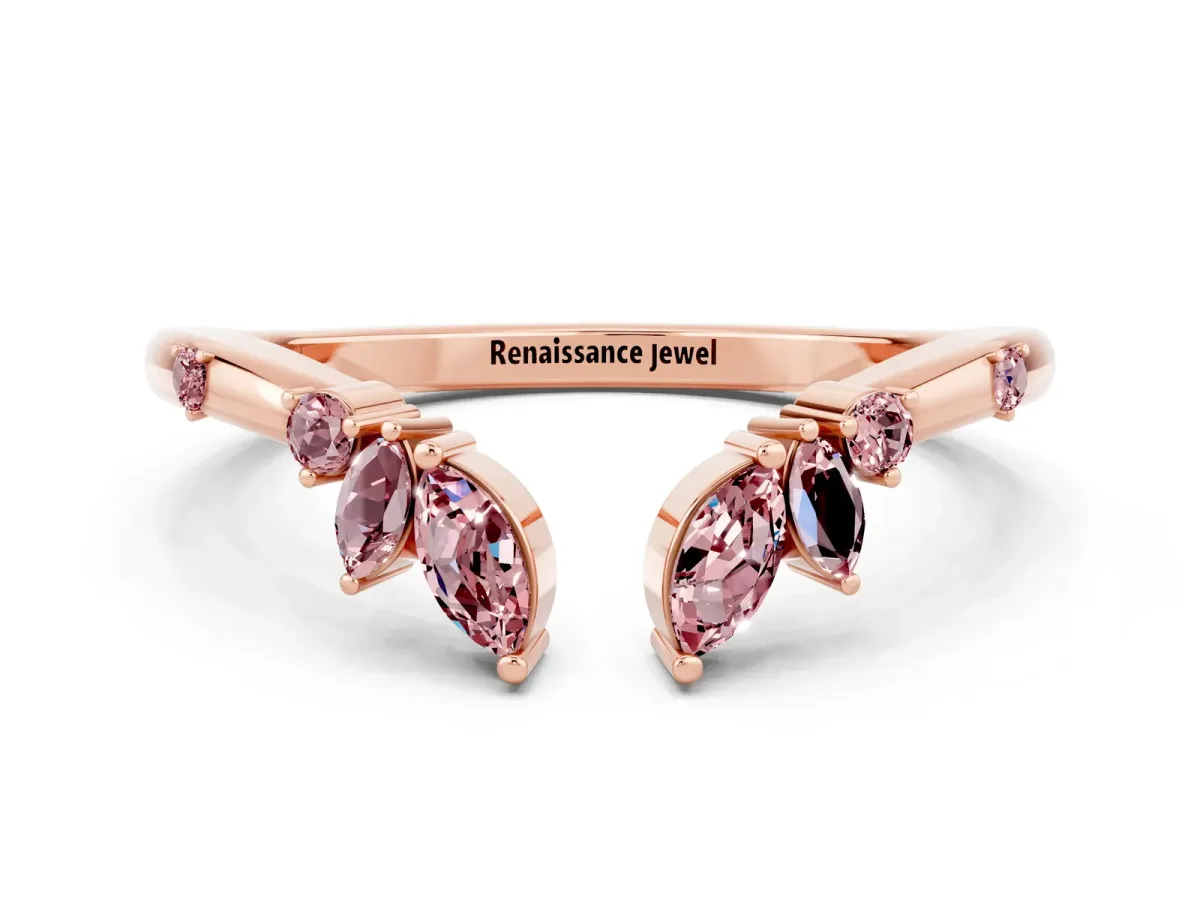 Open Marquise Cluster Morganite Band with Prong Setting Rose gold