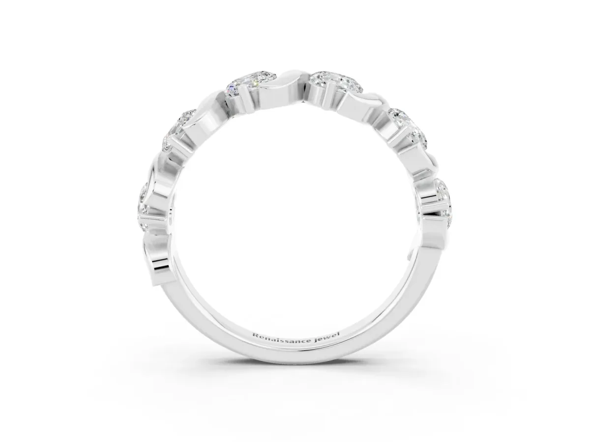 Six-Stone Round Moissanite Wave Band with Shared Prong Setting Silver