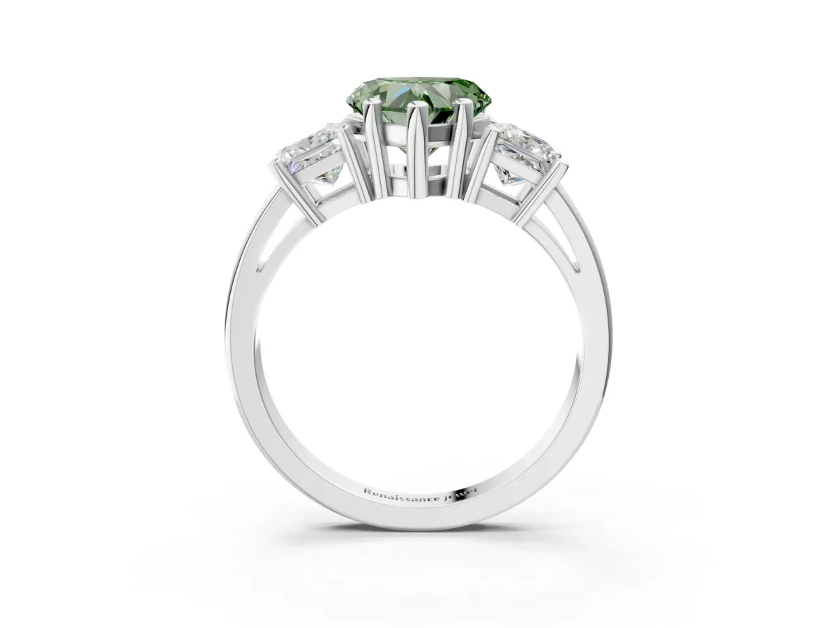 Fancy Green Three-Stone Heart Cut Cut Solitaire Ring with Prong Setting Platinum