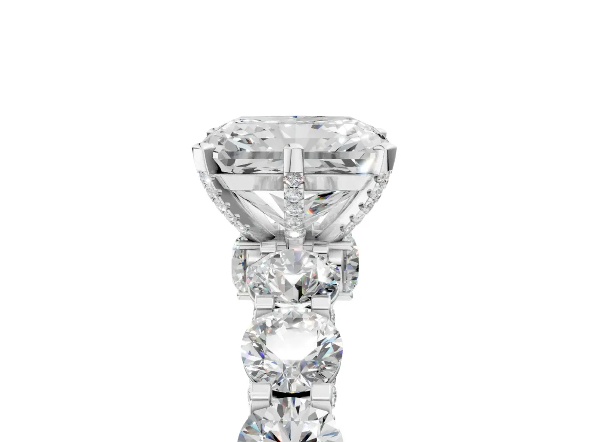 Radiant Cut Diamond Side Stone Engagement Ring with Four-Prong Setting White gold