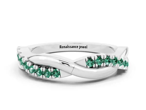 Round Green Sapphire Twisted Infinity Band with Prong Setting Platinum