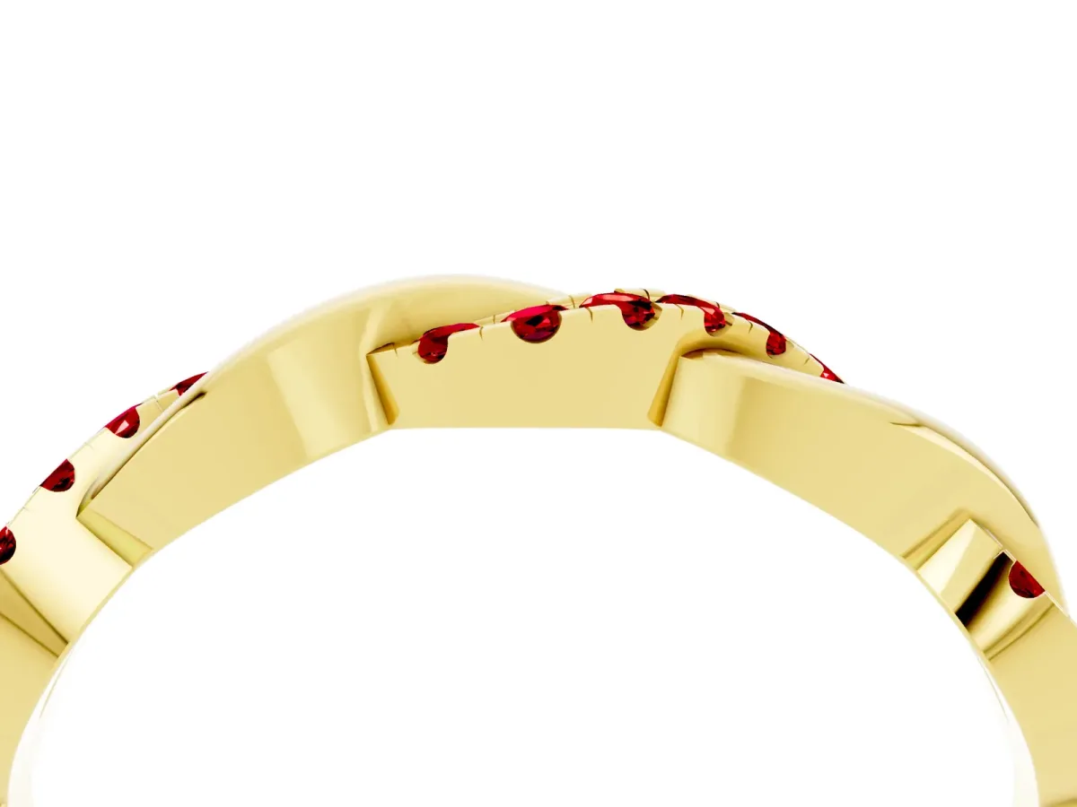 Round Ruby Twist Eternity Band with Pavé Setting Yellow gold