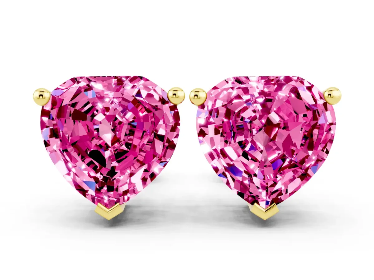 Heart Cut Pink Sapphire Stud Earrings Yellow gold
